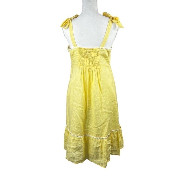 Lilly Pulitzer Cormick Yellow Linen Dress Size 6 Tie Shoulder Summer Beach - Picture 14 of 16